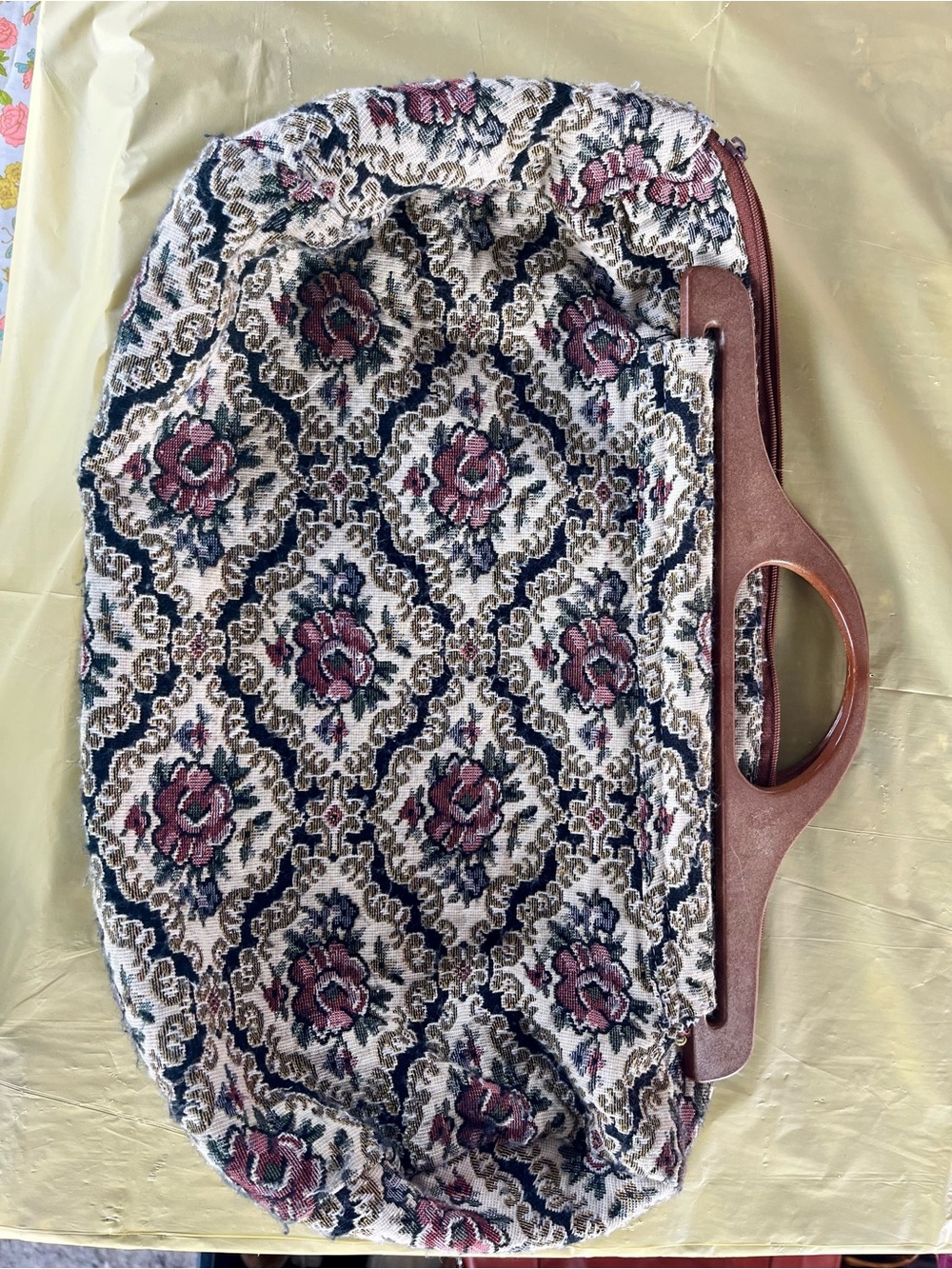 Vintage Floral Tapestry Handbag with Brown Handles